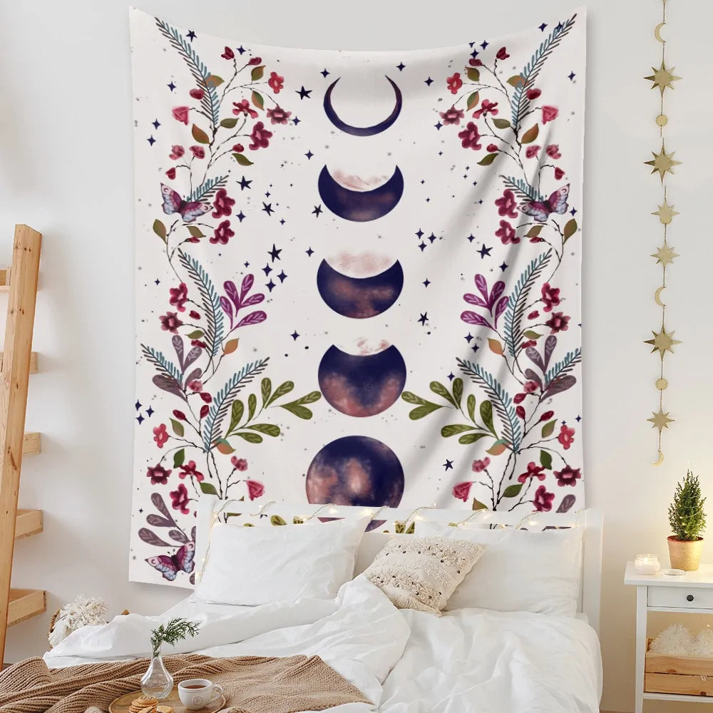 Floral Moon Phase Tapestry