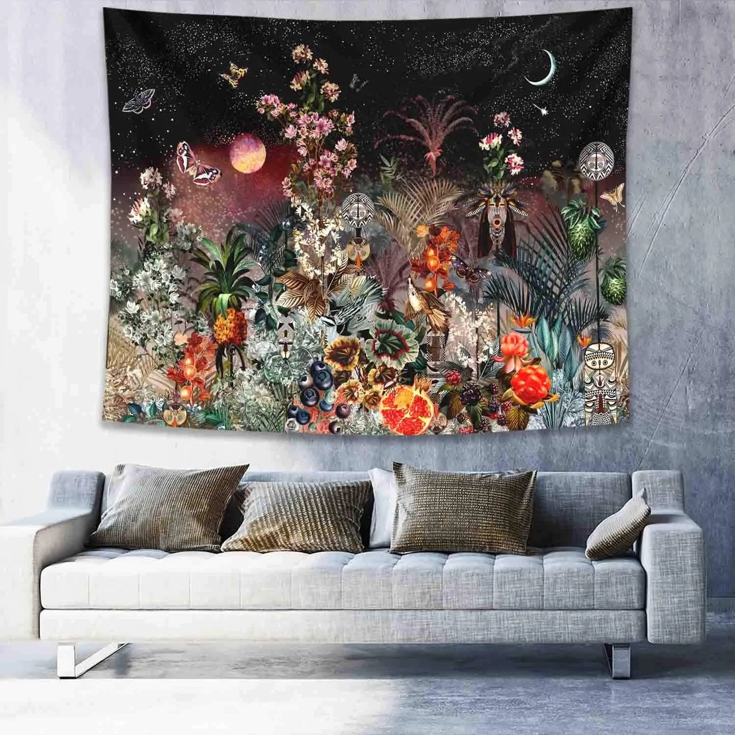 Floral Moon Phase Tapestry