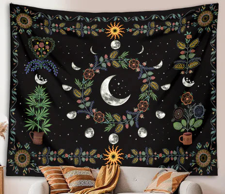 Botanical Moon Phase Tapestry