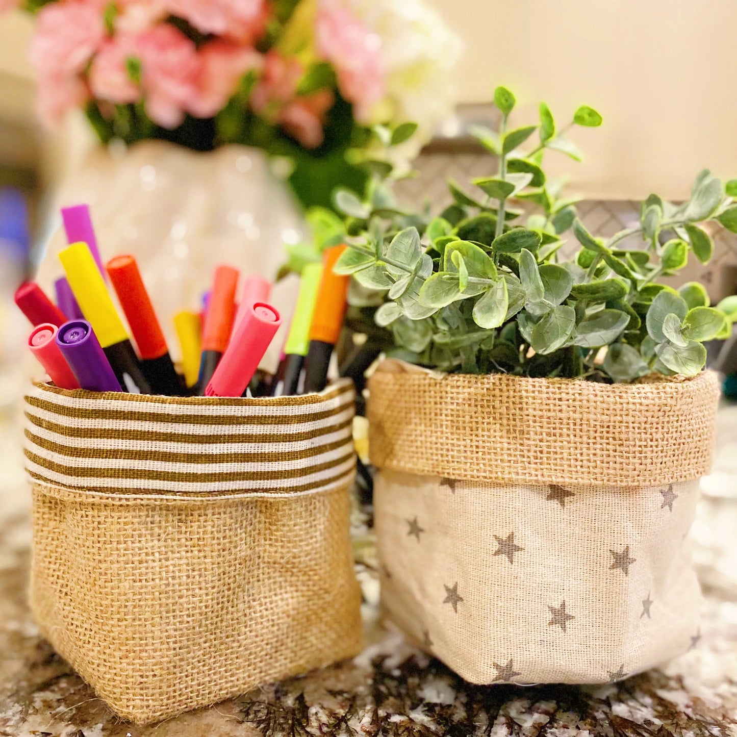 Reversible Burlap Plant Pot Cover