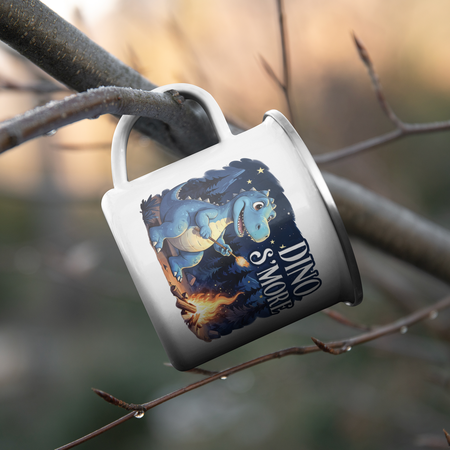 Dino_Smore_Camping_Mug_CampingMugLifestyleHanginBranch_Mockup.png